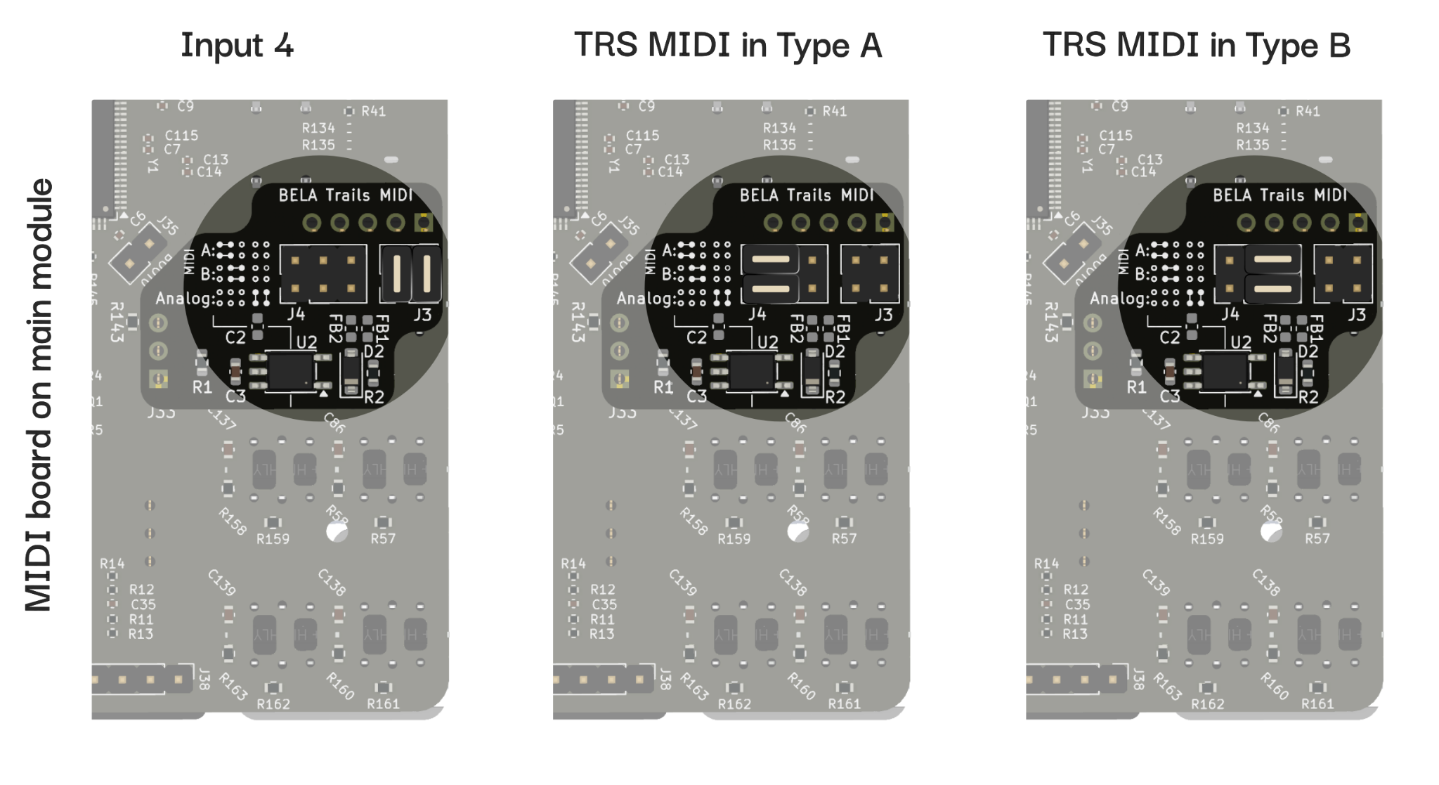 Rear-panel jumper positions for the TRS MIDI input