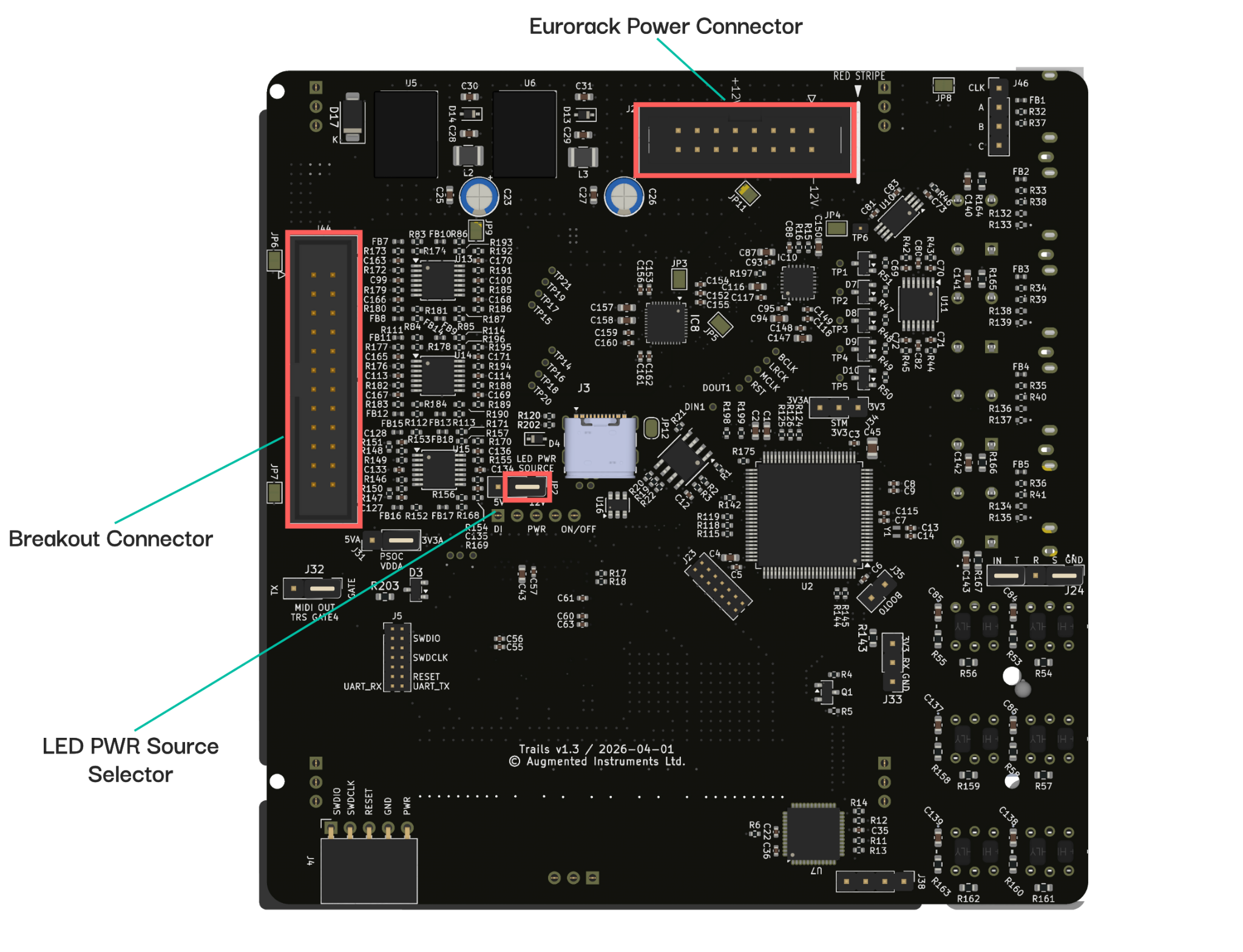 Back of the module with the expander and power connectors labelled